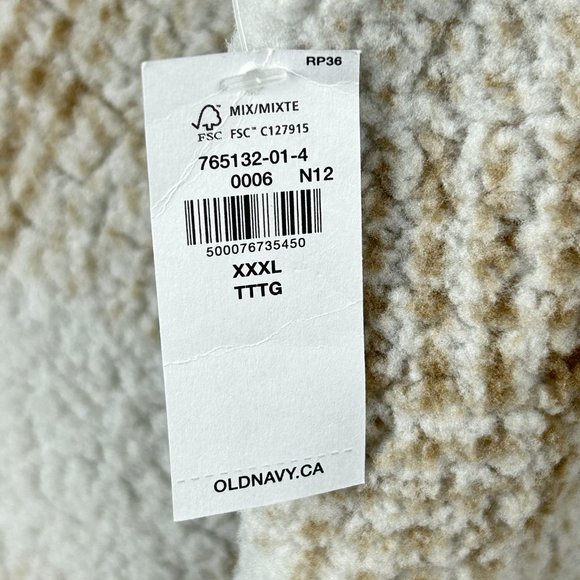 Old Navy Sweatshirt Mens 3XL 1/4 Zip Pullover Beige Sherpa Plaid Fleece - Picture 14 of 16
